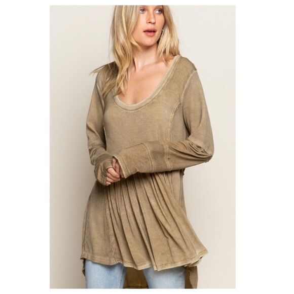 Pol Boho High Low Hem Tunic in Olive - Picture 4 of 8